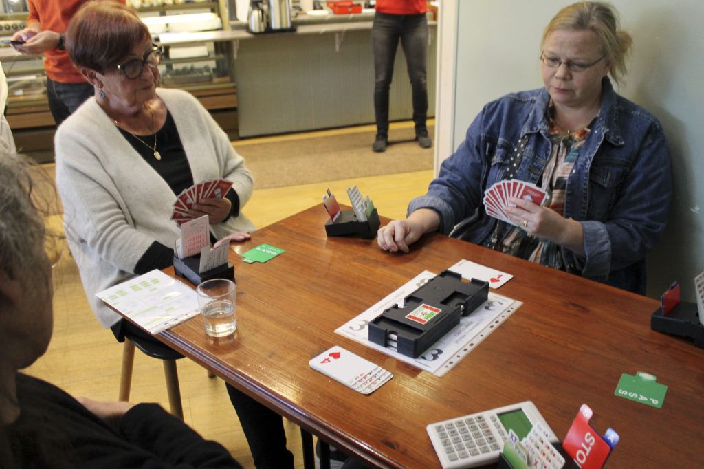 Elise Jauros ja Riikka Sajaniemi keskittyvät käynnissä olevaan peliin.