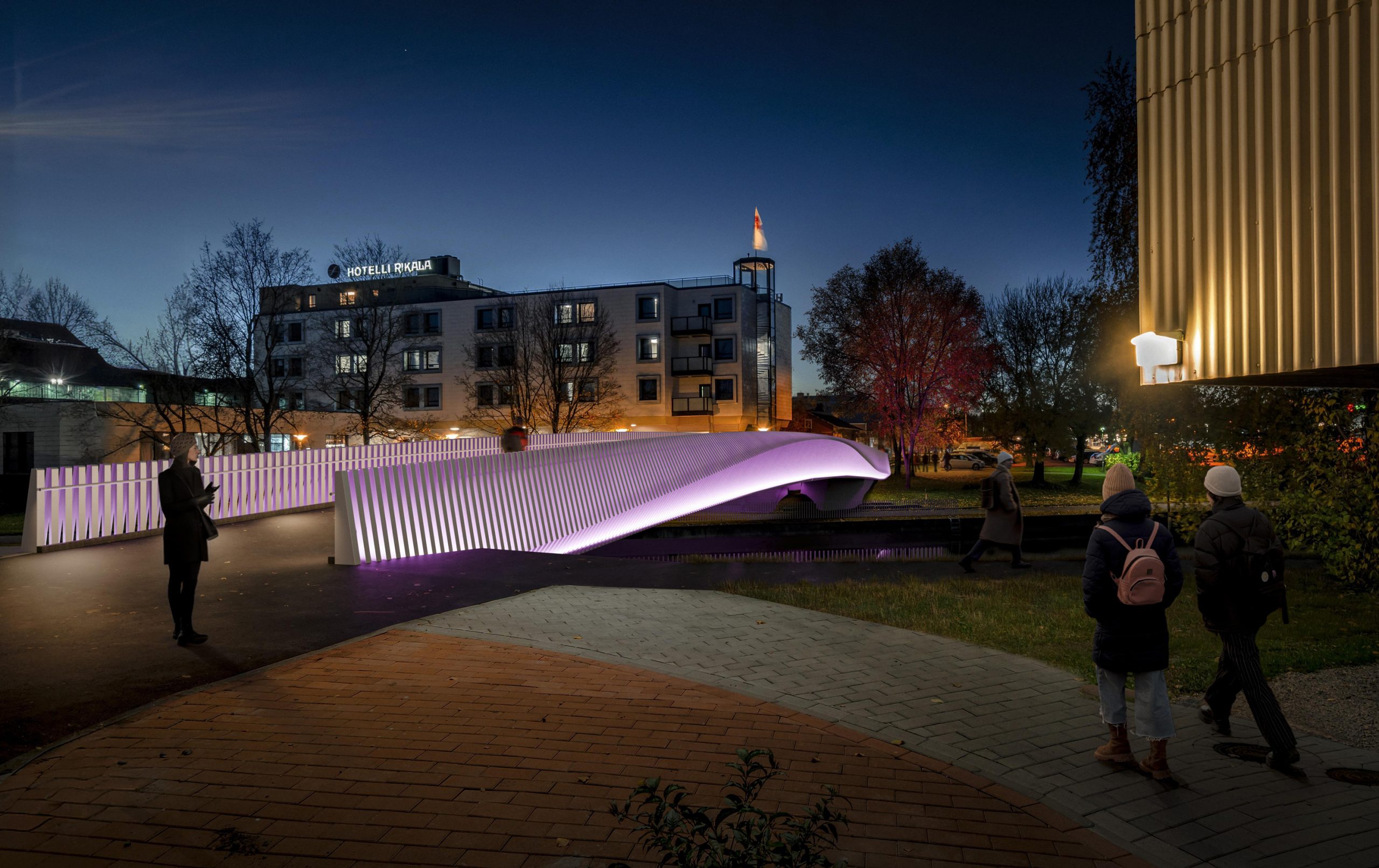 Helenansilta voidaan valaista iltaisin eri värein.