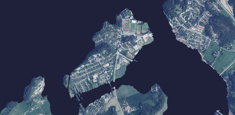 Salo saarena 300 jKr. ortokuvana. Kuvakaappaus muinaismuistot.info-sivuston maannousukartasta. Kuva: Muinaismuistot.info